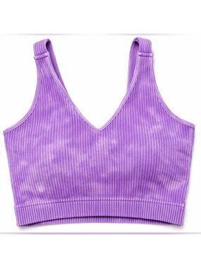 ZENANA Violet Ribbed Cropped V-Neck Bra Tank Top S/M - New Without Tag